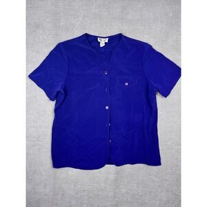 Vintage Maggie Sweet Blouse Womens M Purple Short Sleeve Shoulder Pads USA
